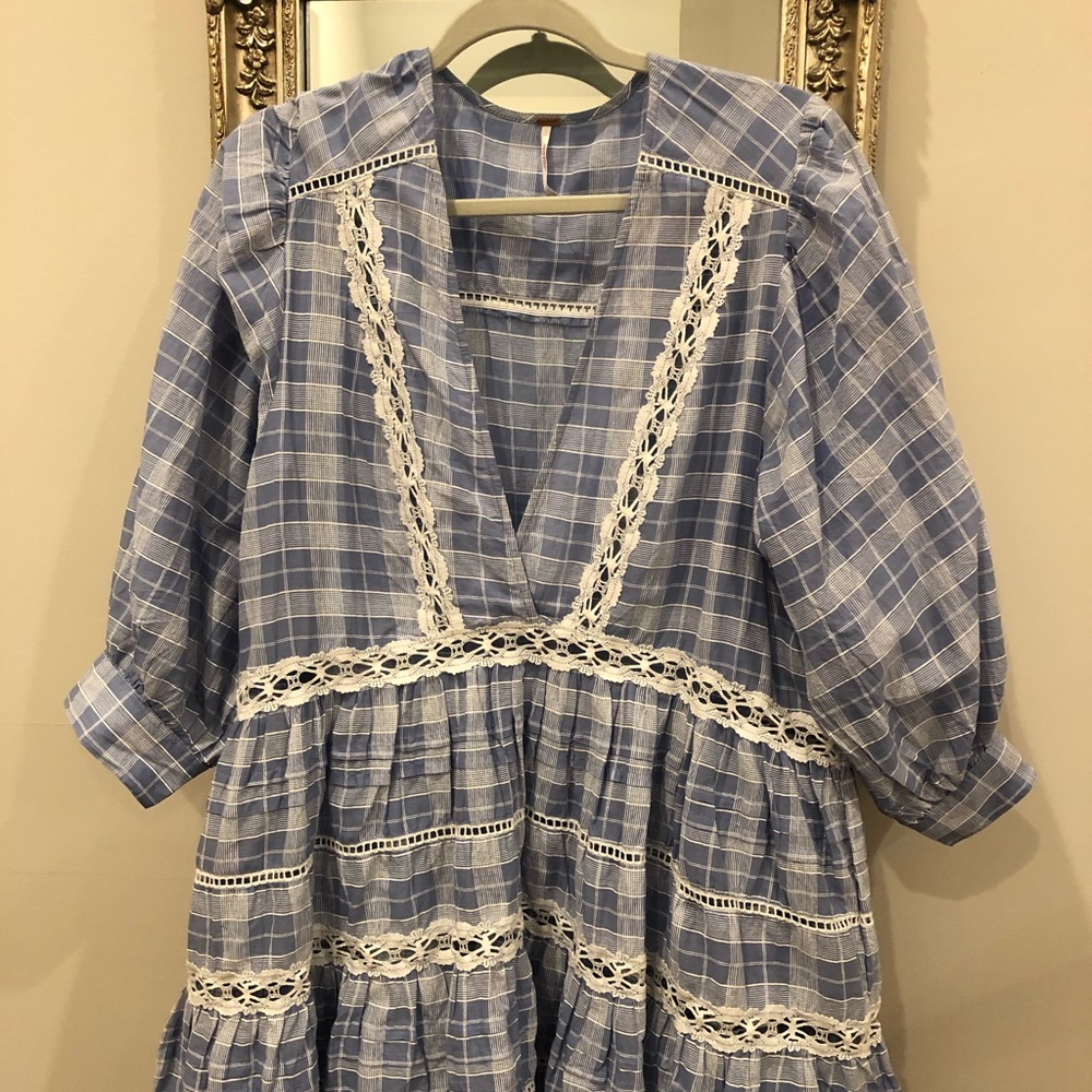 Free People Blue Plaid Blouse